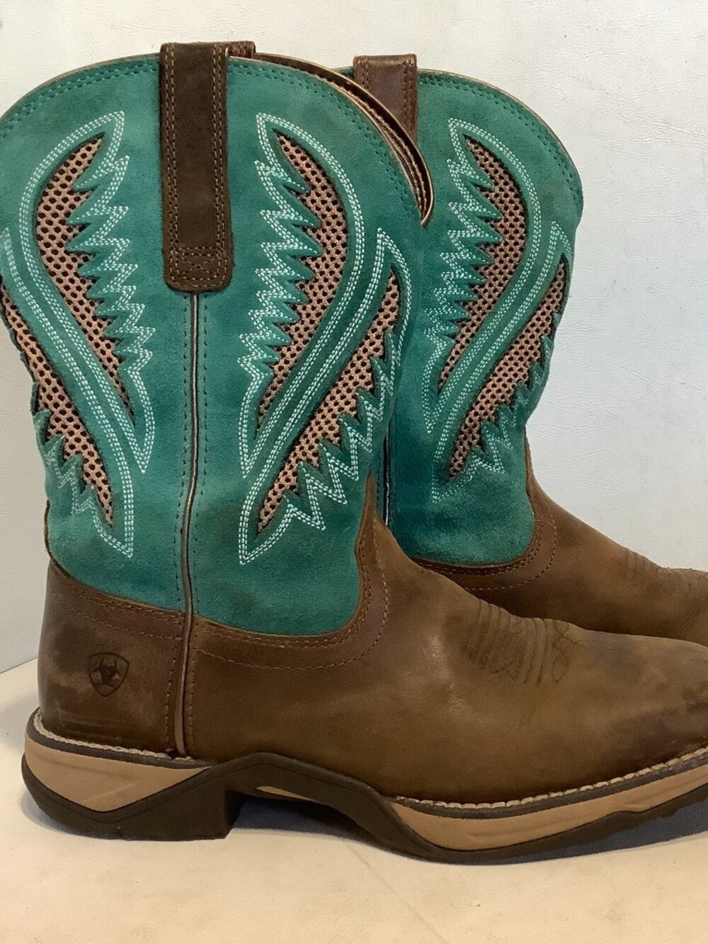 Women's Ariat Anthem VentTEK Boots Size 8 B Brown Turquoise Square Toe - Picture 3 of 12